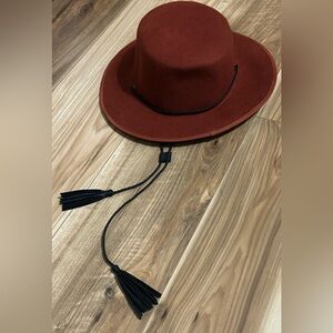 Wool Sun Hat With Leather Fringe Ties Cowgirl Style